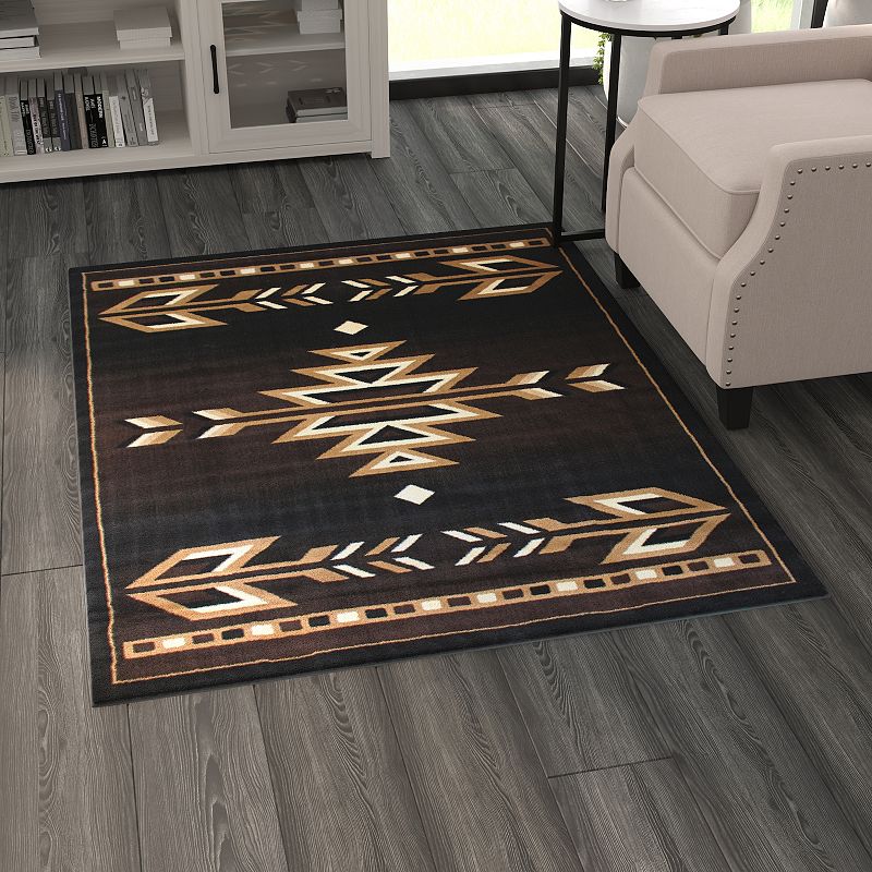 Masada Rugs Masada Rugs 4'x5' Southwest Native American Area Rug in Brown， Black， Beige and Ivory