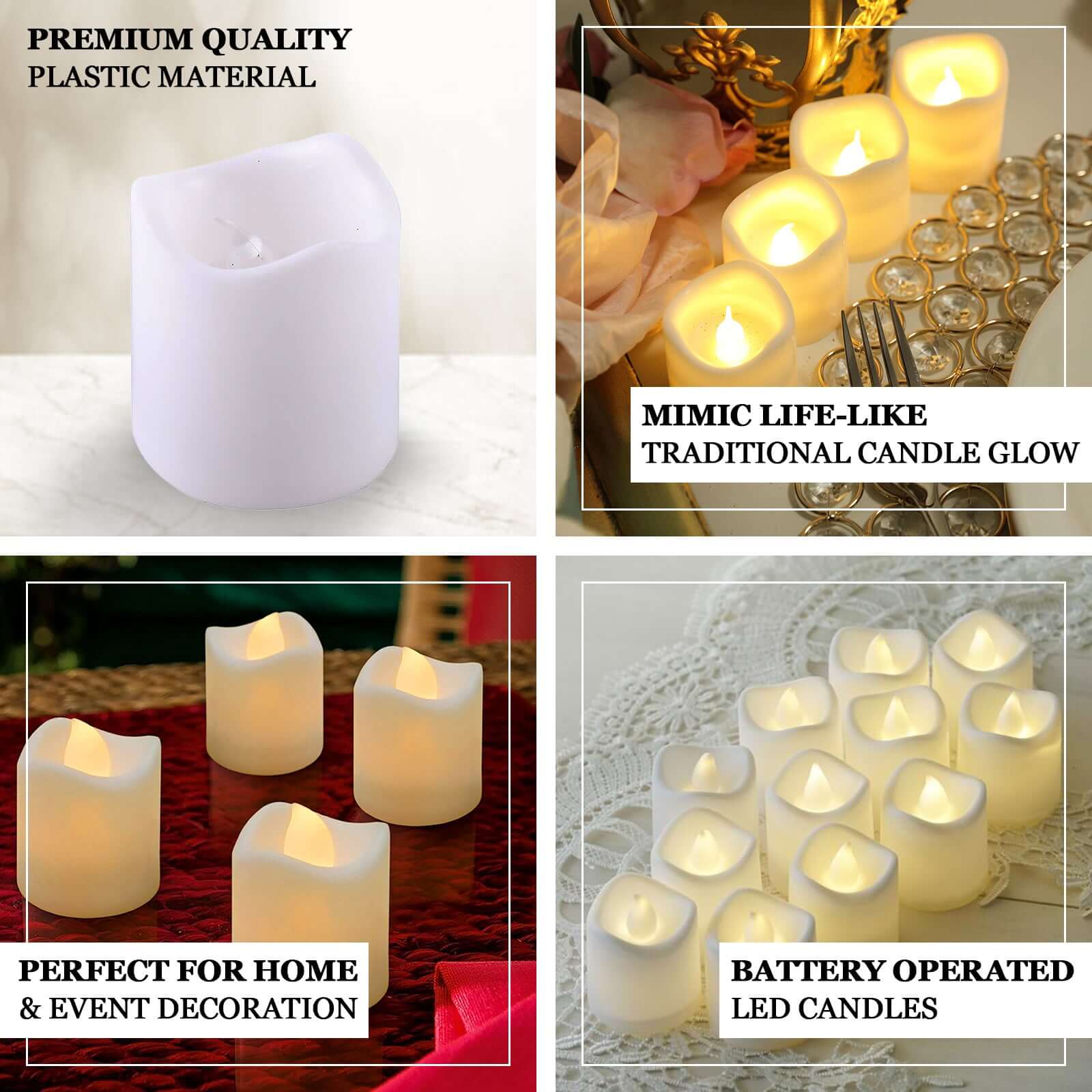 12 Pack Classic White Flameless LED Votive Candles, Battery Operated Reusable Candles