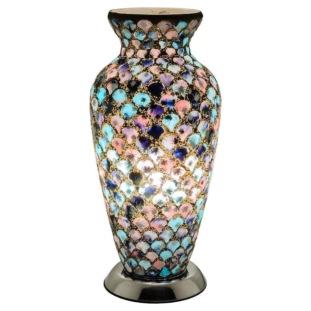 Febland LM79BP Blue & Pink Mosaic Glass Vintage Vase Table Lamp 38cm