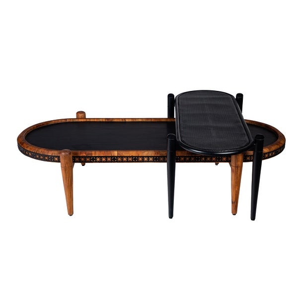 50， 39 Inch 2 Piece Oval Acacia Wood and Metal Nesting Coffee Table Set， Brown and Black