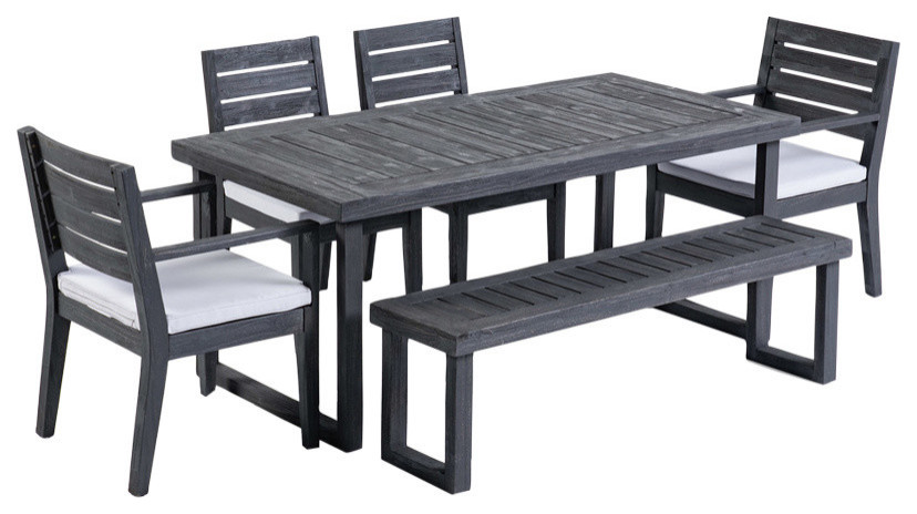 GDF Studio Alice Outdoor 6 Seater Acacia Wood Dining Set With Bench   Transitional   Outdoor Dining Sets   by GDFStudio  Houzz