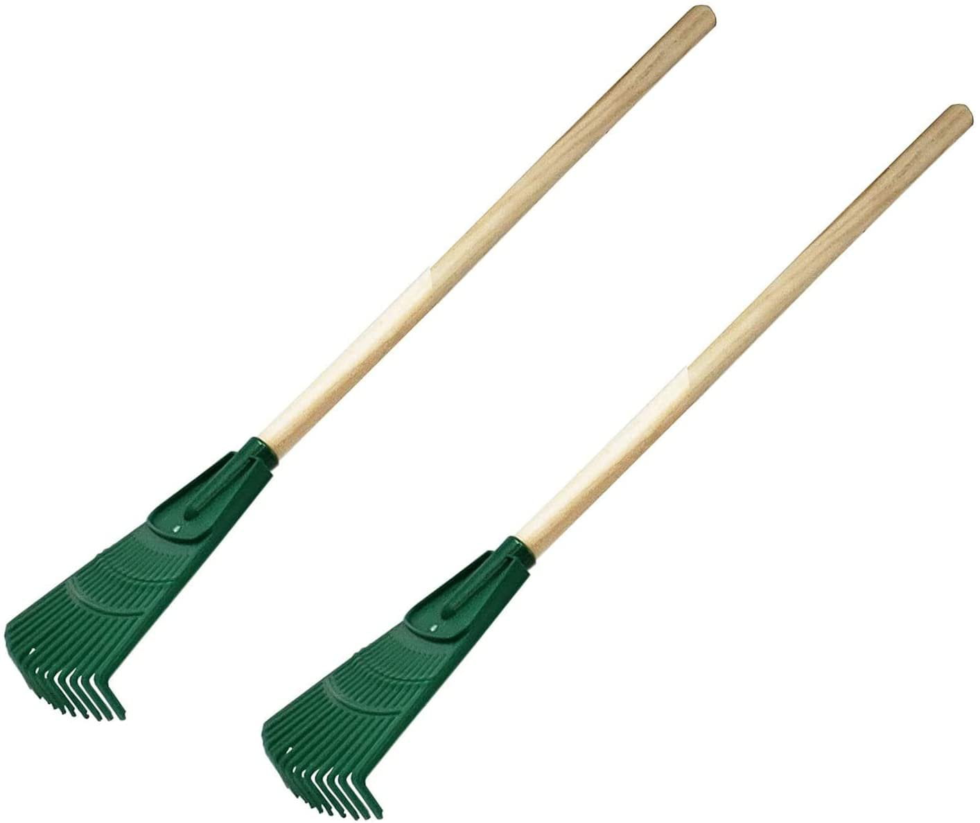 Set of 2 Toddler Garden Rake with Solid Wood Handle Sweep Fall Leaves Lawn - Easy Grip Handle Lil Kids 2PK