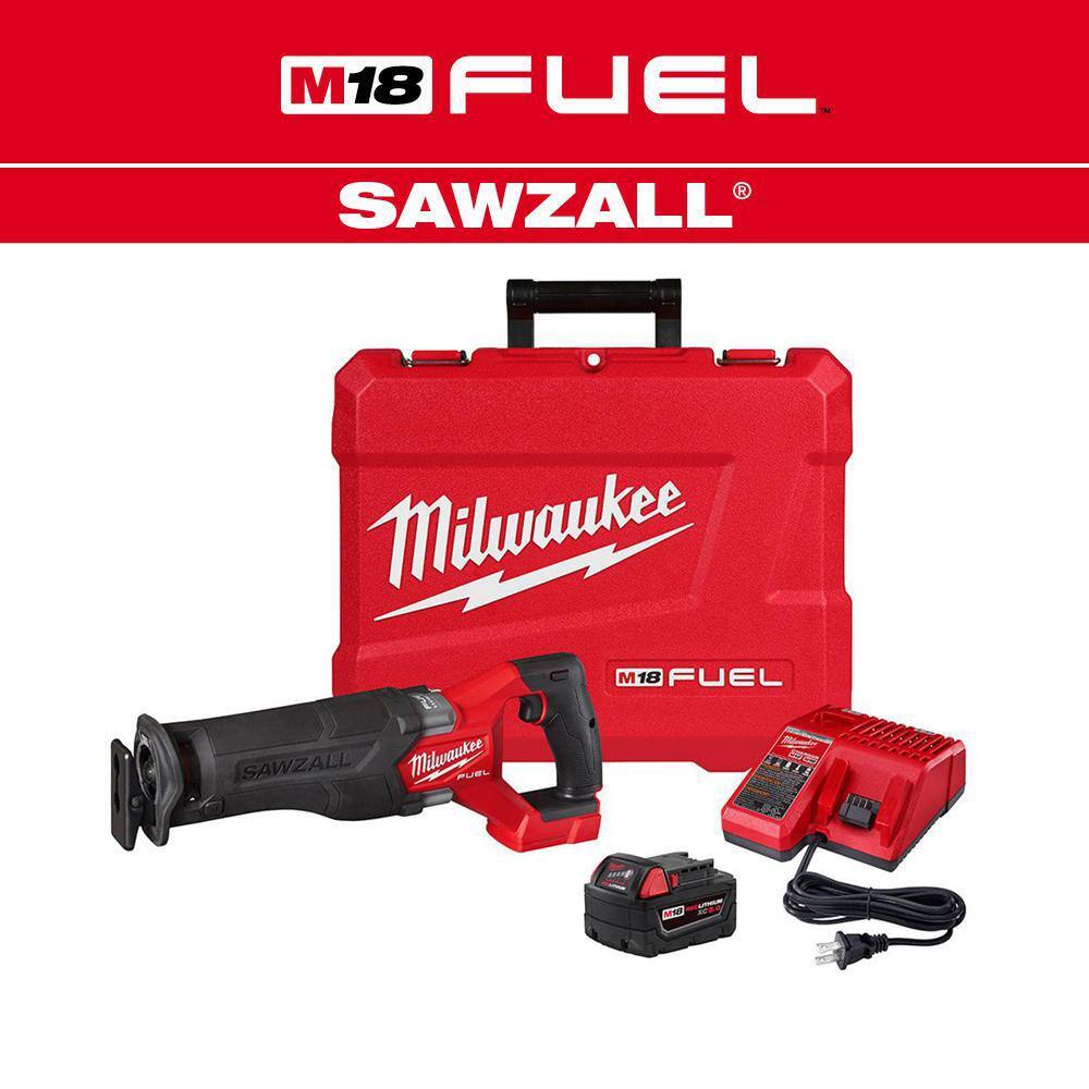 MW M18 FUEL 18V Lithium-Ion Brushless Cordless SAWZALL Reciprocating Saw Kit Wone 5.0 Ah Batteries Charger and Case 2821-21