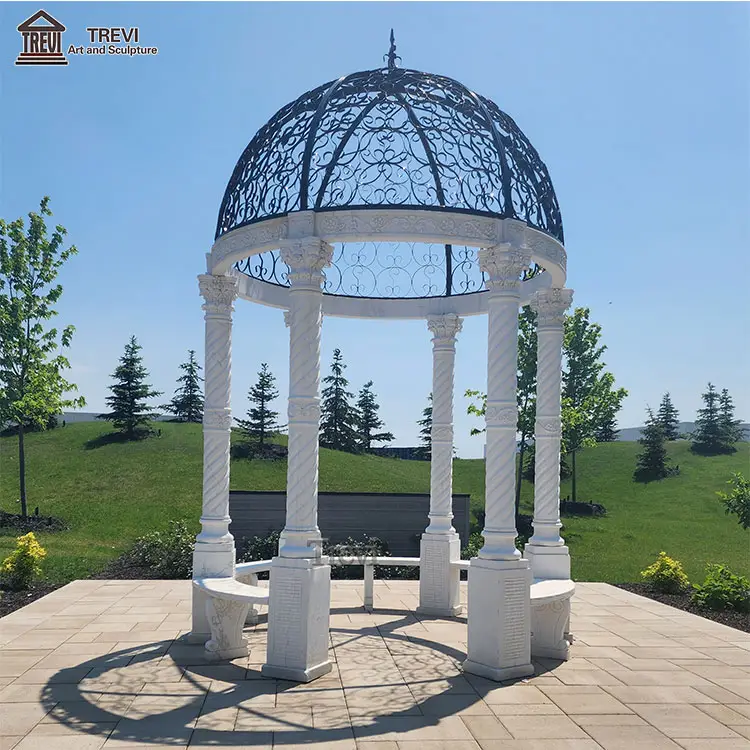 Outdoor Luxury White Marble Made Hand Carved Garden Roman Stone Gazebo for Sale