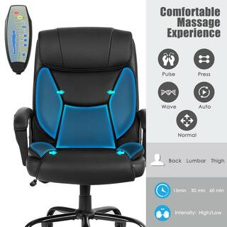 Costway 500 lb. Black Executive PU Leather Adjustable Height Computer Desk Chair Massage Office Chair GHM0087BK