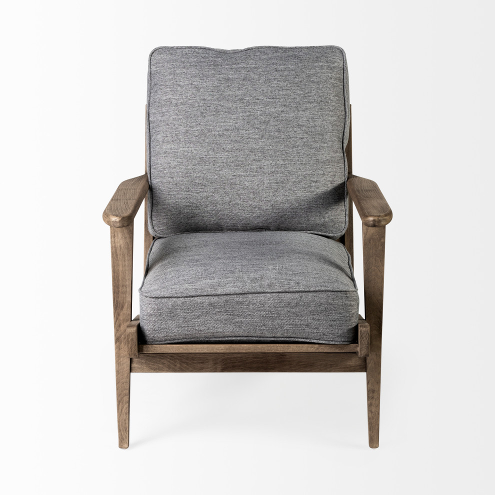 Olympus VI Frost Grey Fabric w/ Medium Brown Solid Wood Frame Accent Chair   Midcentury   Armchairs And Accent Chairs   by GwG Outlet  Houzz