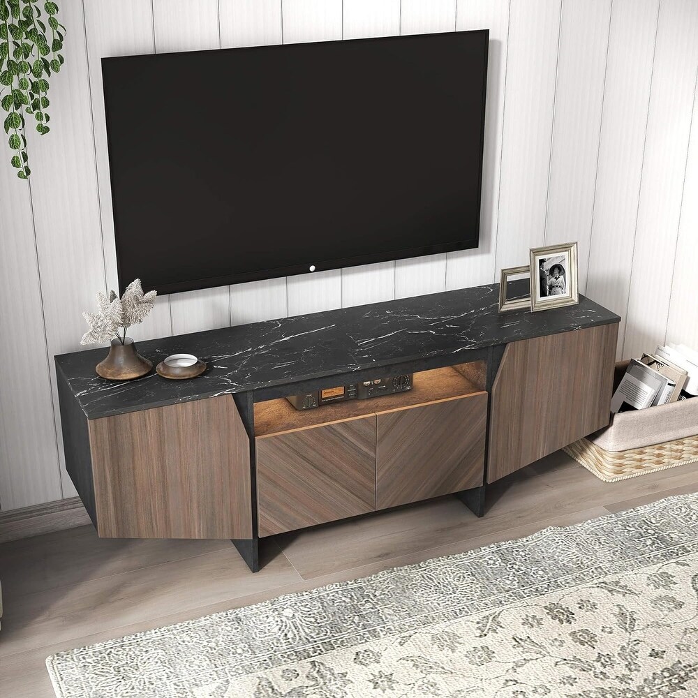 Media Console Cabinet with Led Lights for Living Room Bedroom 63 inch   M