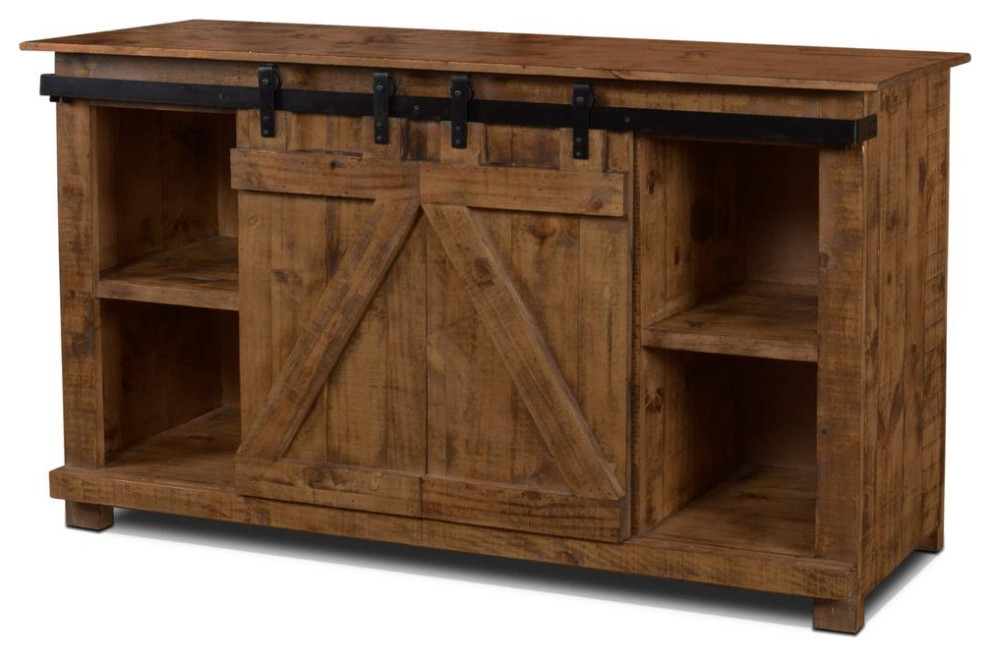 Stowe 60 in. Rustic Brown TV Stand Fits TV  x27s up to 70 in. with Cable Management   Industrial   Entertainment Centers And Tv Stands   by BisonOffice  Houzz