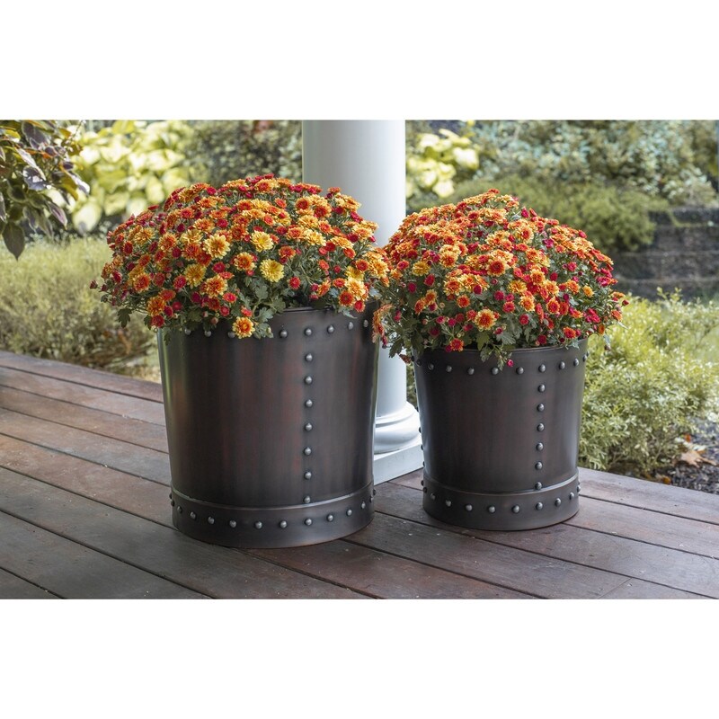 Unique Large Riveted Bronze Planter Set of 2 for Outdoor or Indoor Use  Garden  Deck  and Patio