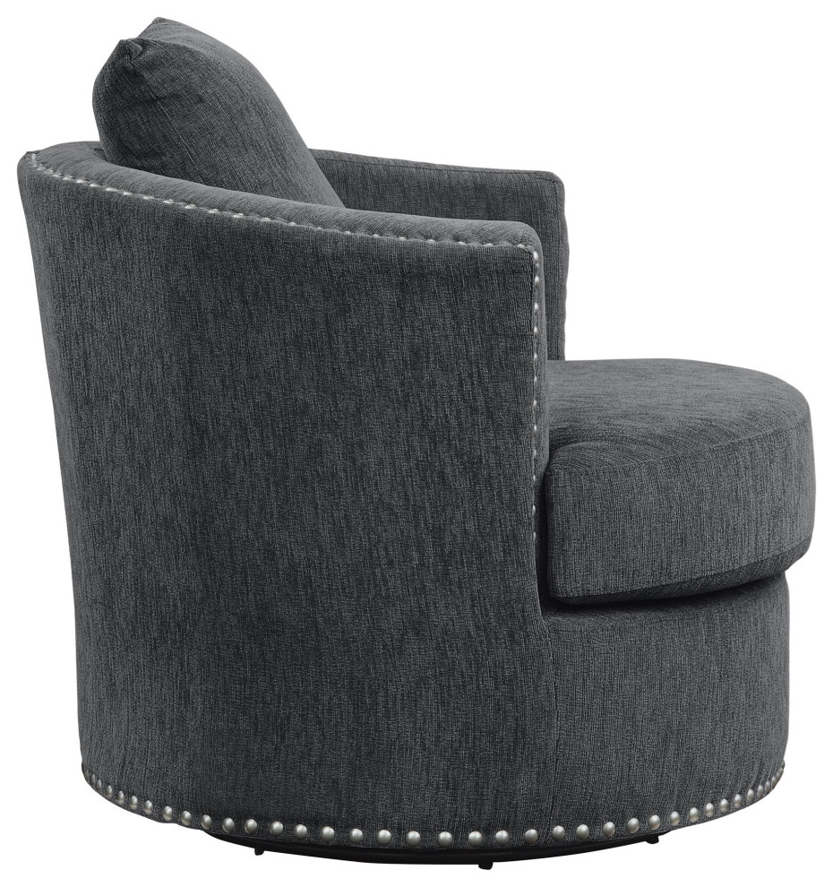 Contemporary Swivel Accent Chair  Chenille Fabric Seat With Nailhead   Transitional   Armchairs And Accent Chairs   by Declusia  Houzz