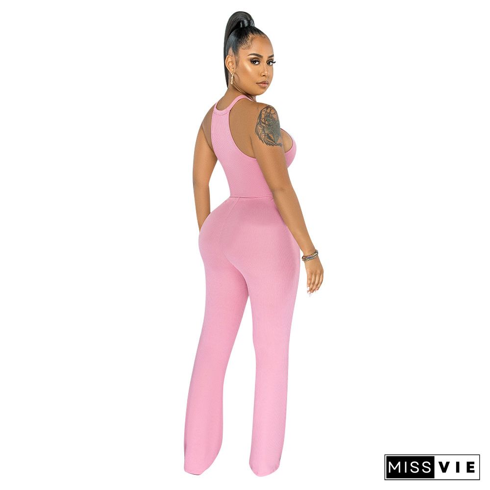 Solid Bandage Sleeveless Crop Top Flare Pants Set