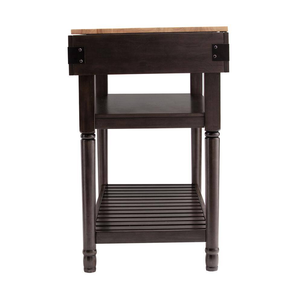 Southern Enterprises Vanek Smoked Ash and Natural Wood Finish Stationary Kitchen Island HD434025