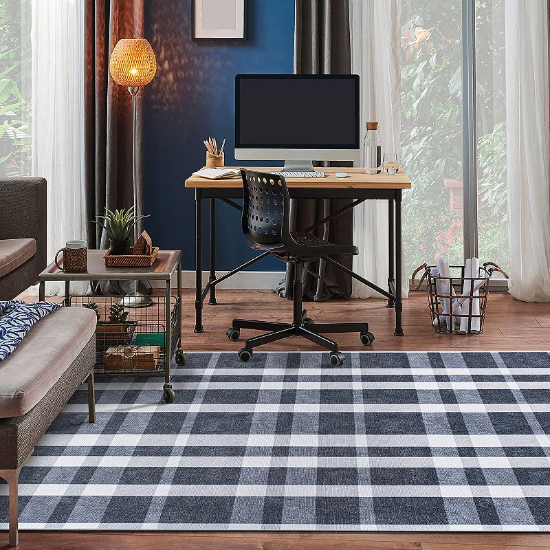 World Rug Gallery Modern Plaid Machine Washable Area Rug