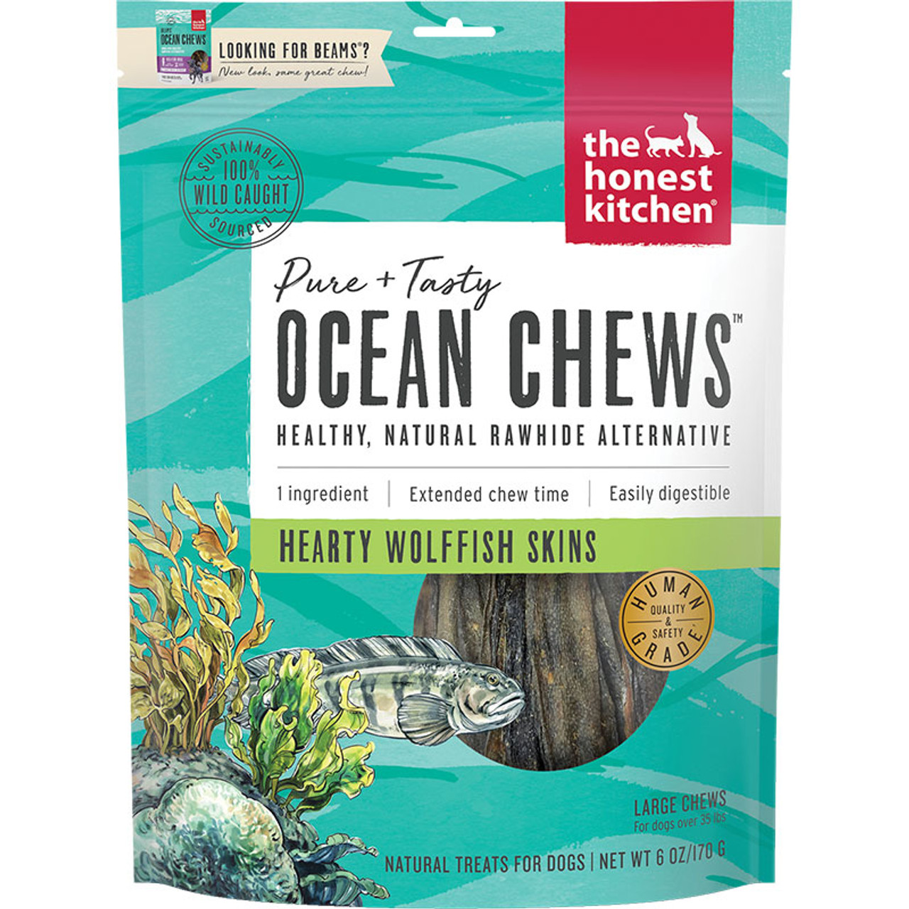 The Honest Kitchen Ocean Chews Hearty Wolffish Skins Dog Chews， 6 Oz. Bag