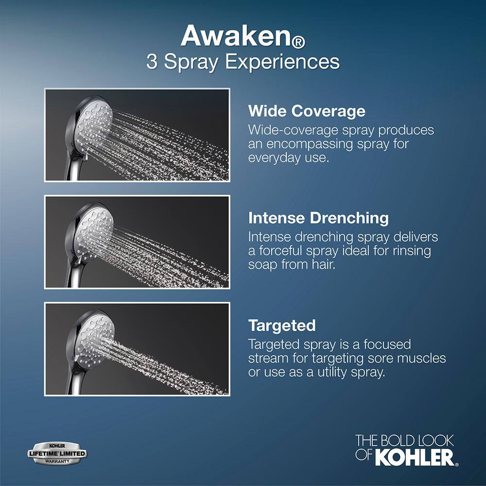 KOHLER Awaken 3-Spray Patterns 4.3125 in. Wall Mount Fixed Shower Head in Polished Chrome (2-Pack) K-72419-CP 72419