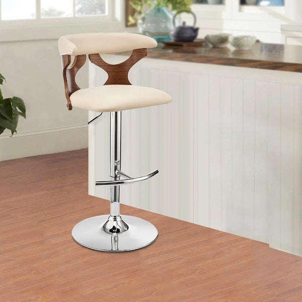 Adjustable Barstool with Curved Cut Out Wooden Back - 20 L X 20 W X 43 H Inches