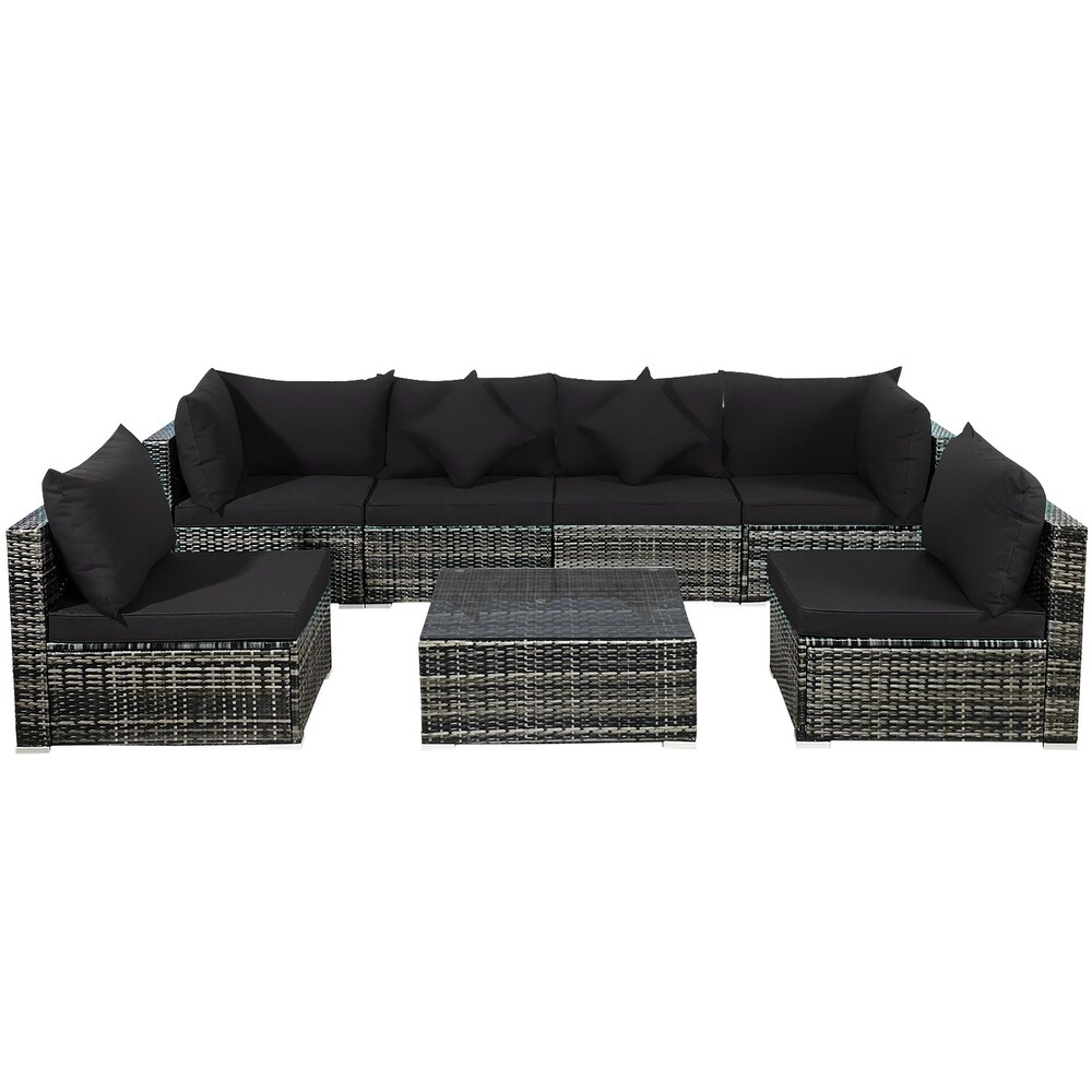 7 PCS Patio Furniture Set Sectional Rattan Sofa Set with Coffee Table