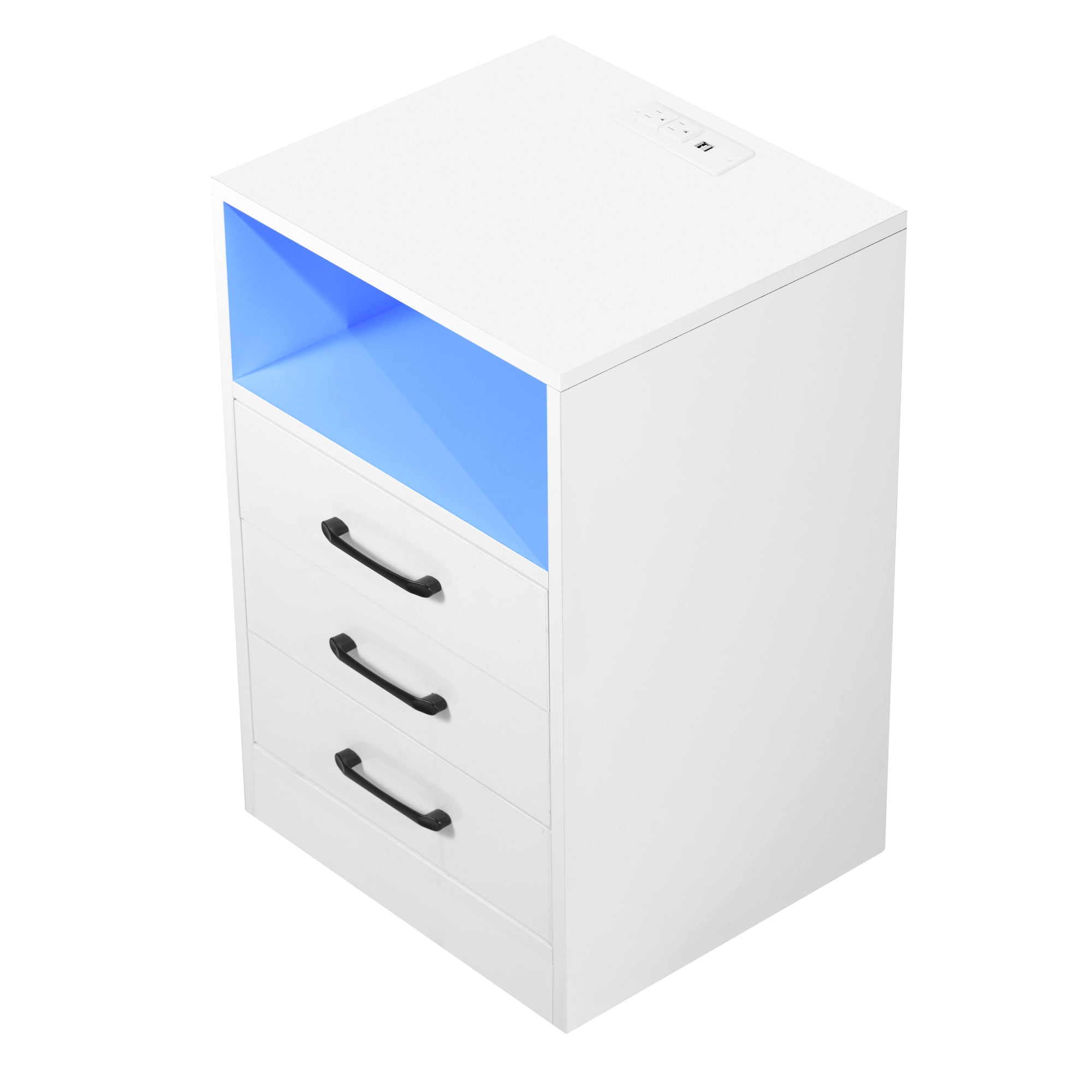 Suzicca Nightstand with 3 Drawers and Cabinet,USB Charging Ports and ,White