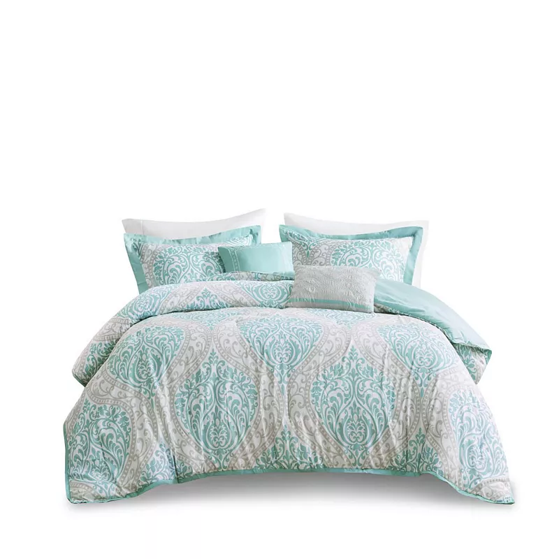 4-piece Damask Print Embroidered Cotton Comforter Set