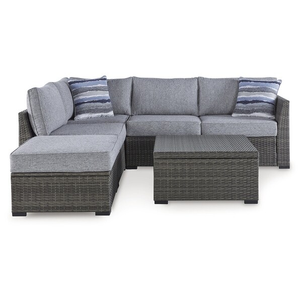 Signature Design by Ashley Petal Road Gray Outdoor Loveseat Sectional/Ottoman/Table Set (Set of 4)