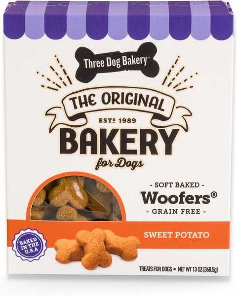 Three Dog Bakery Soft Baked Woofers Grain-Free Sweet Potato Flavor Dog Treats