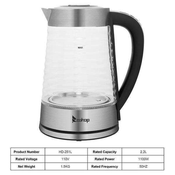 2.2L 1100W Electric Kettle with Blue Light and Electronic Handle