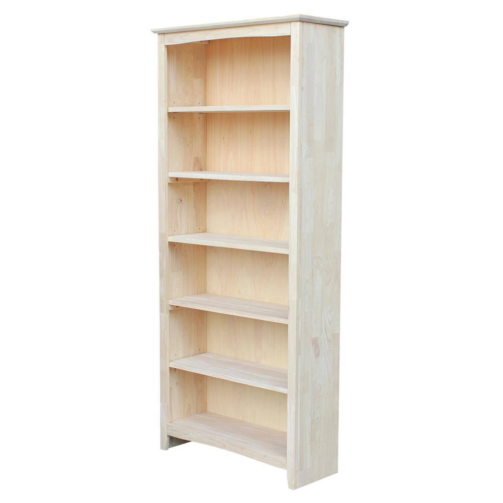 International Concepts 72 in. Unfinished Wood 6-shelf Standard Bookcase with Adjustable Shelves SH-3227A