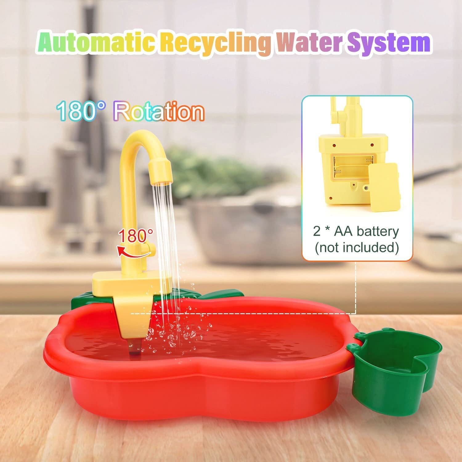 Kitchen Sink Toys, Welltop Wash Up Kids Kitchen Set Electric Dishwasher Playing Toy with Running Water Cycle System and Kitchen Accessories Role Play Toys for Boys Girls Kids Children Gifts