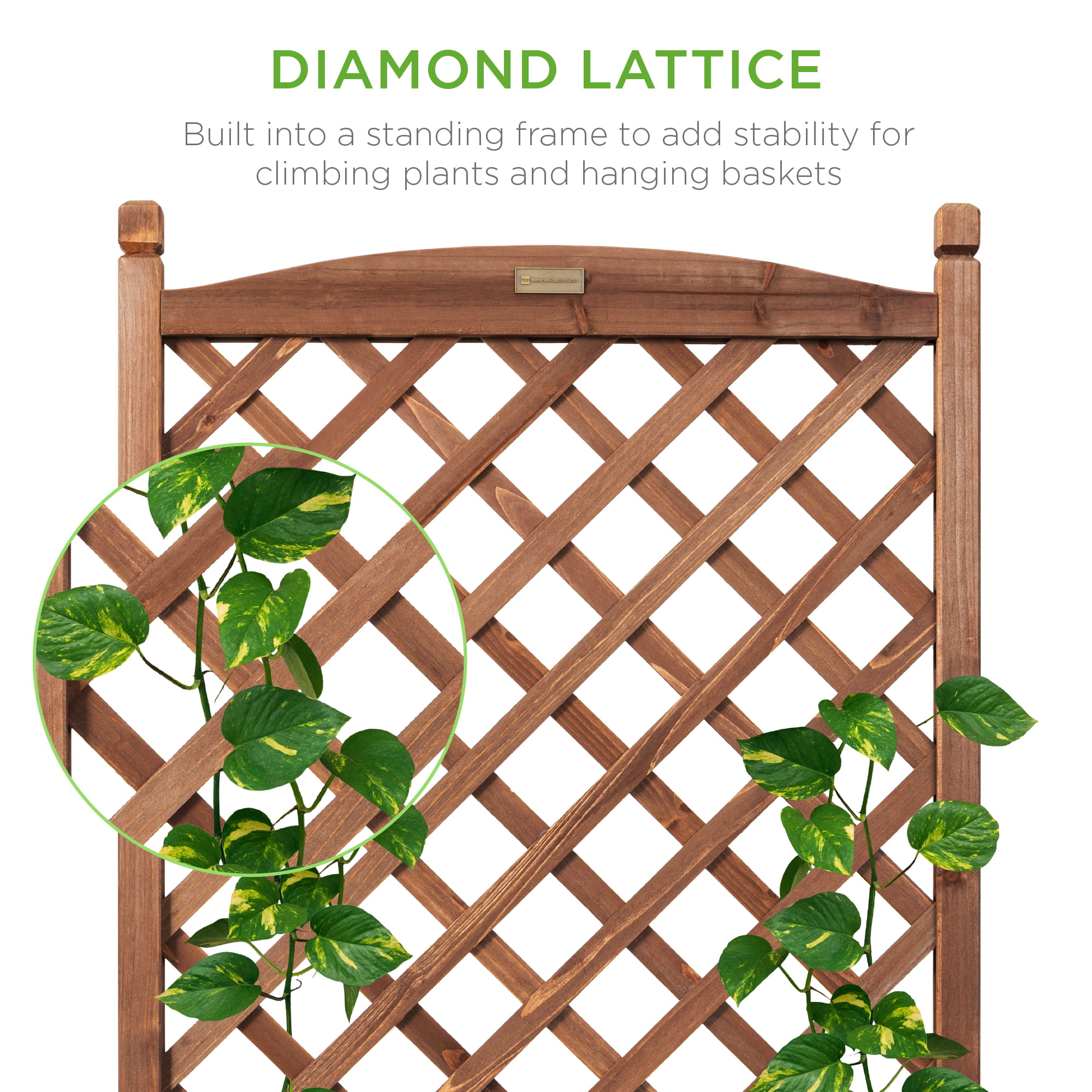 Best Choice Products 60in Mobile Wood Planter Box and Diamond Lattice Trellis， w/ Drainage Holes， Optional Wheels - Walnut