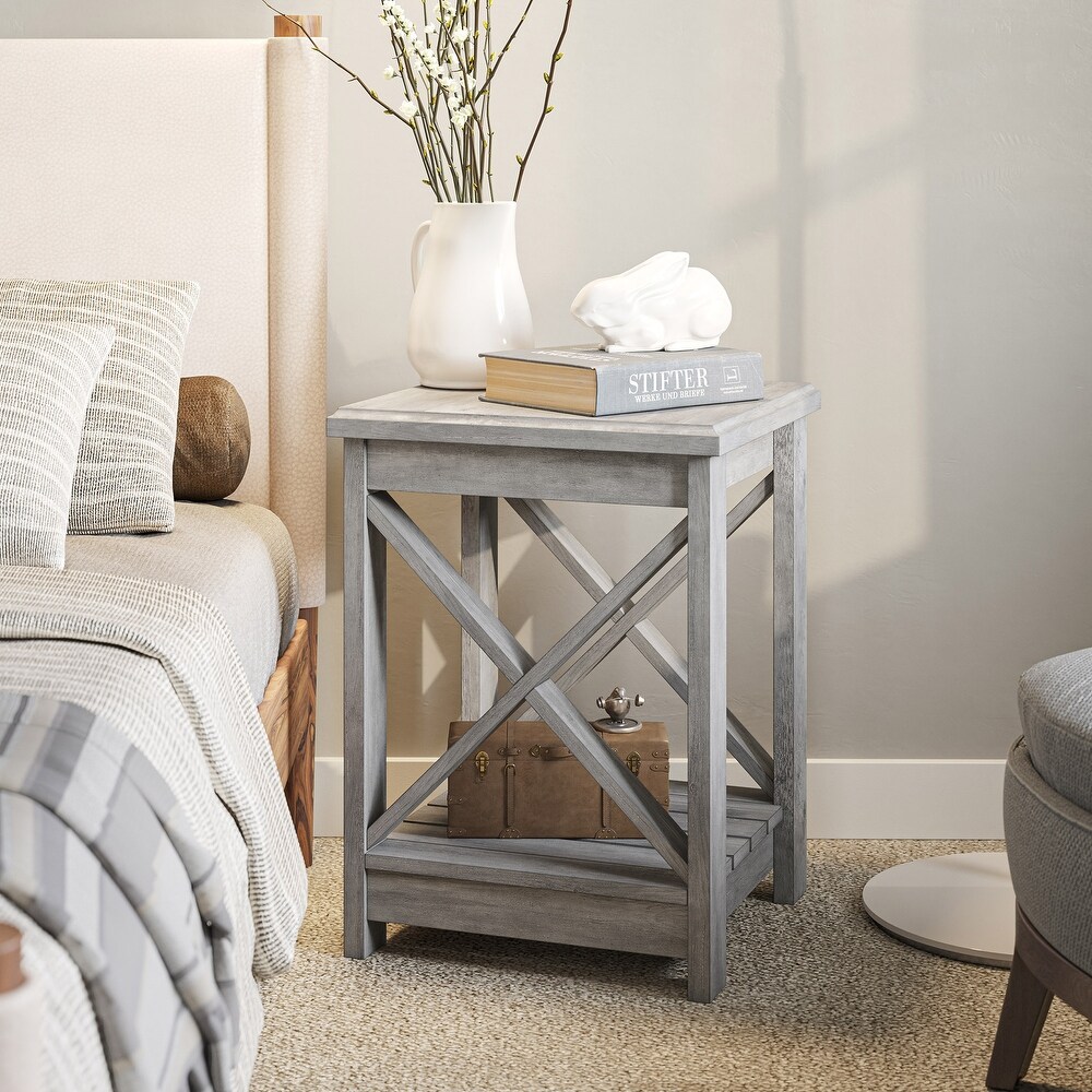 BELLEZE Set of 2 Veropeso End Table with Storage Shelf  Gray Wash   Gray Wash