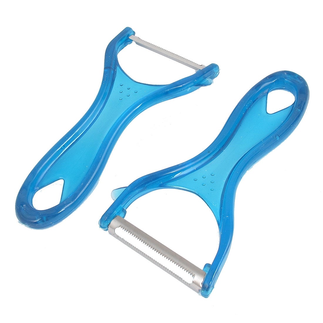 2pcs Blue Plastic Grip Fruit Vegetable Carrot Potato Peeler Parer Slicer Cutter - Blue，Silver Tone