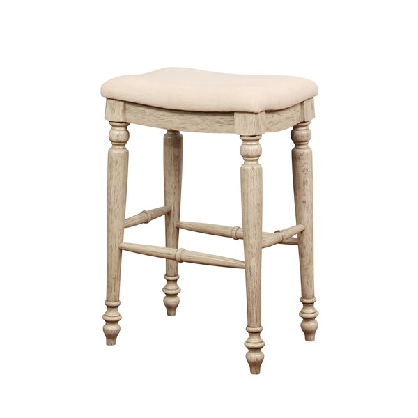 Saddle Top Wooden Bar Stool with Fabric Upholstery，Brown and Beige