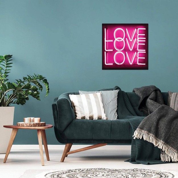 Neon Love Love Love Pink On Black By Hailey Carr Unframed Wall Canvas Icanvas