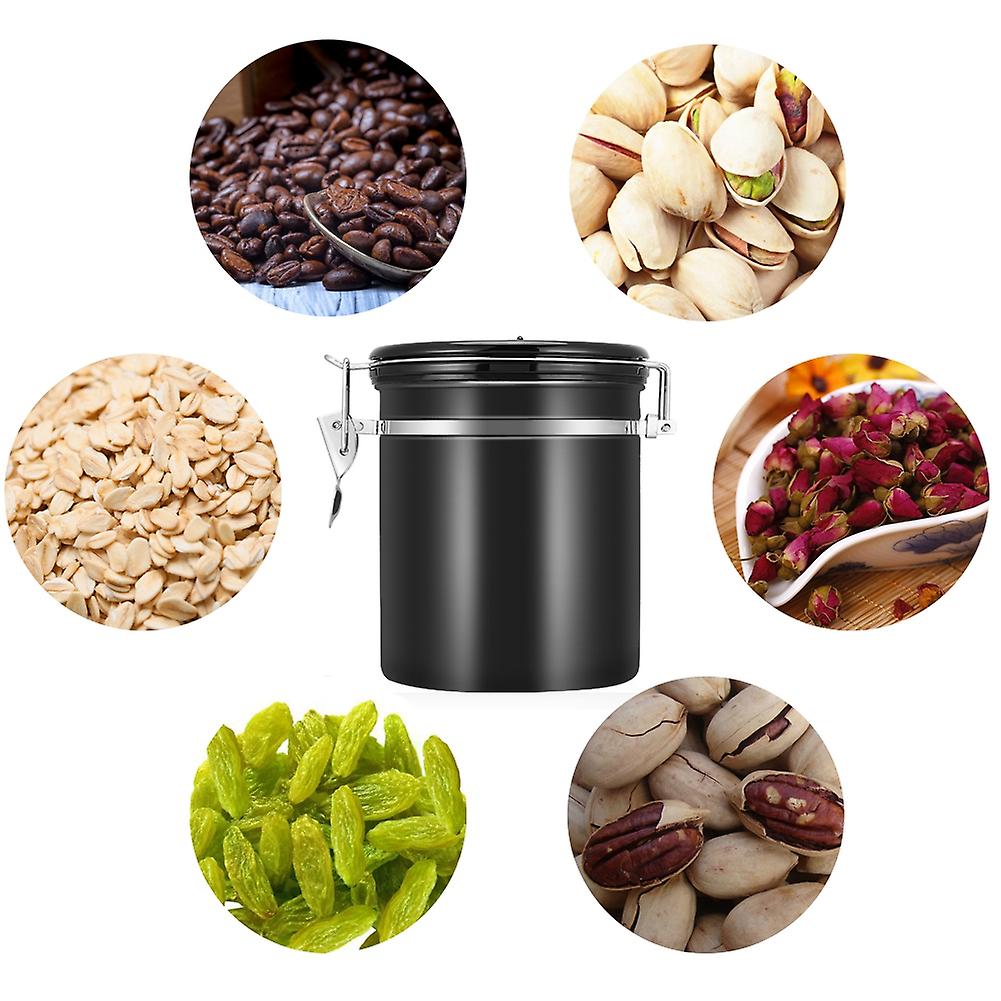 1.5L 304 Stainless Steel Airtight Coffee Beans Container Storage Canister Can Black