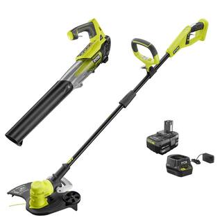 RYOBI ONE+ 18V Cordless String TrimmerEdger and 100 MPH 280 CFM Leaf Blower with (2) 4.0 Ah Batteries and (2) Chargers P2080-BLW2