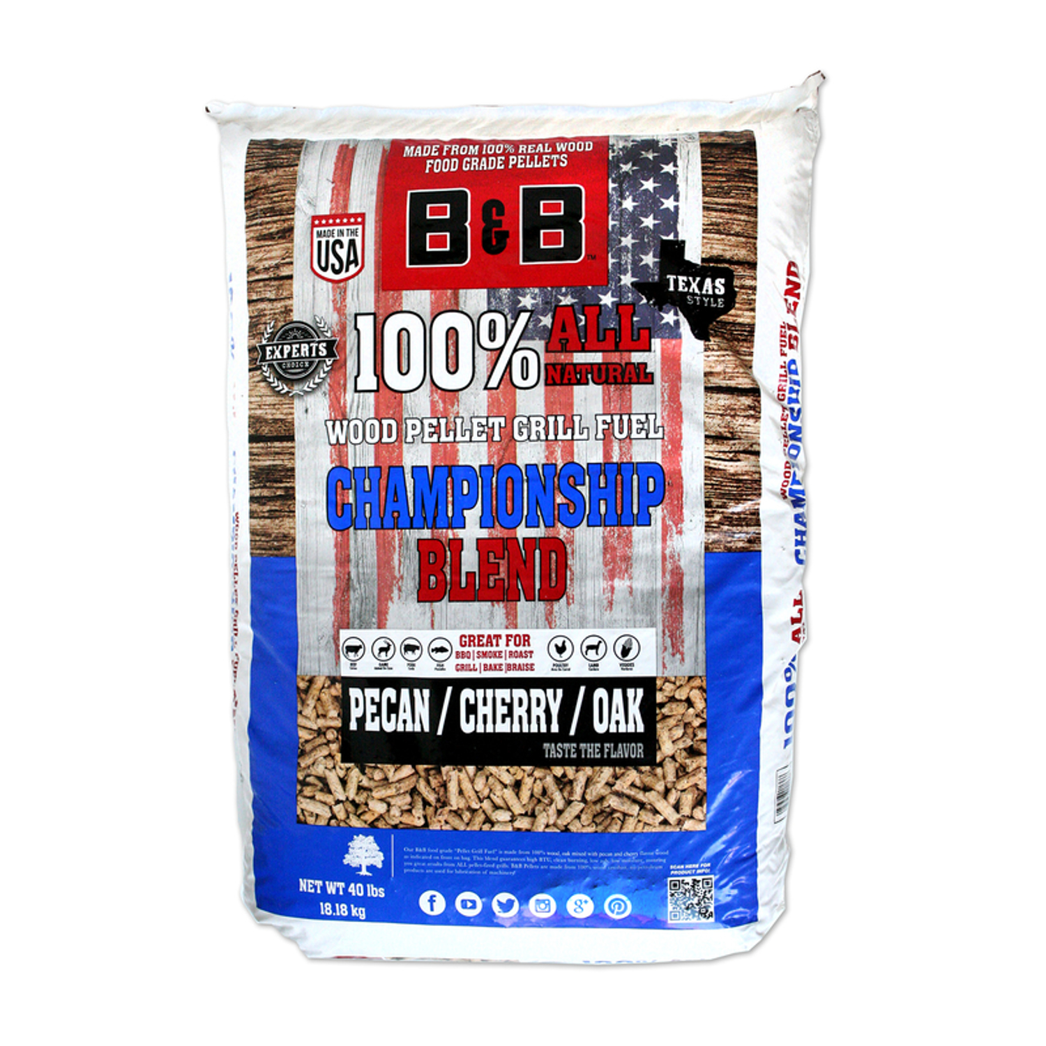 BandB Charcoal Championship Blend Hardwood Pellets All Natural Cherry/Oak/Pecan 40 lb