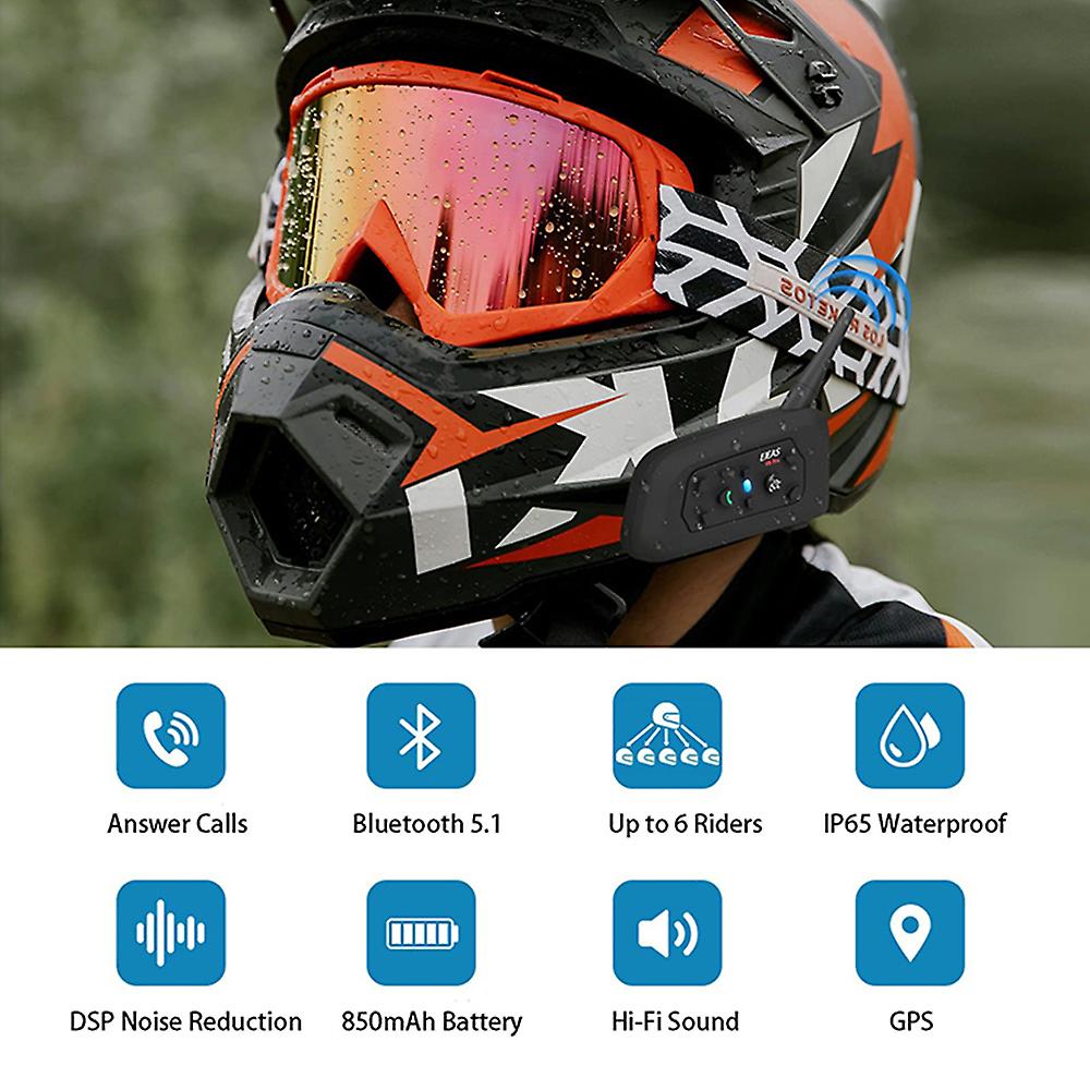 Motorcycle Helmet Bluetooth Headset， Up To 6 Riders 2-way 1200m Ip65 Waterproof Wireless Motorbike Communication System For Dirt Bike/atv/off Road