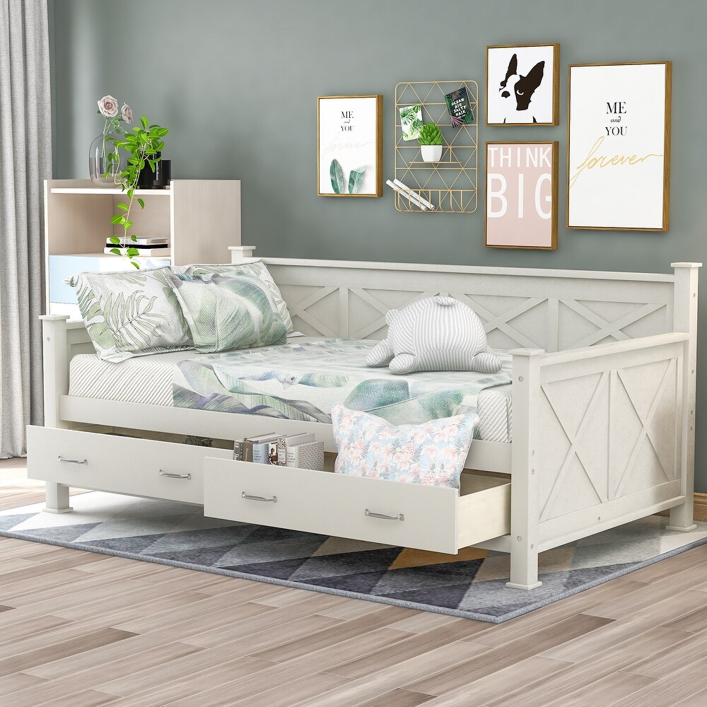 Twin Size Daybed with 2 Large Drawers  X shaped Frame