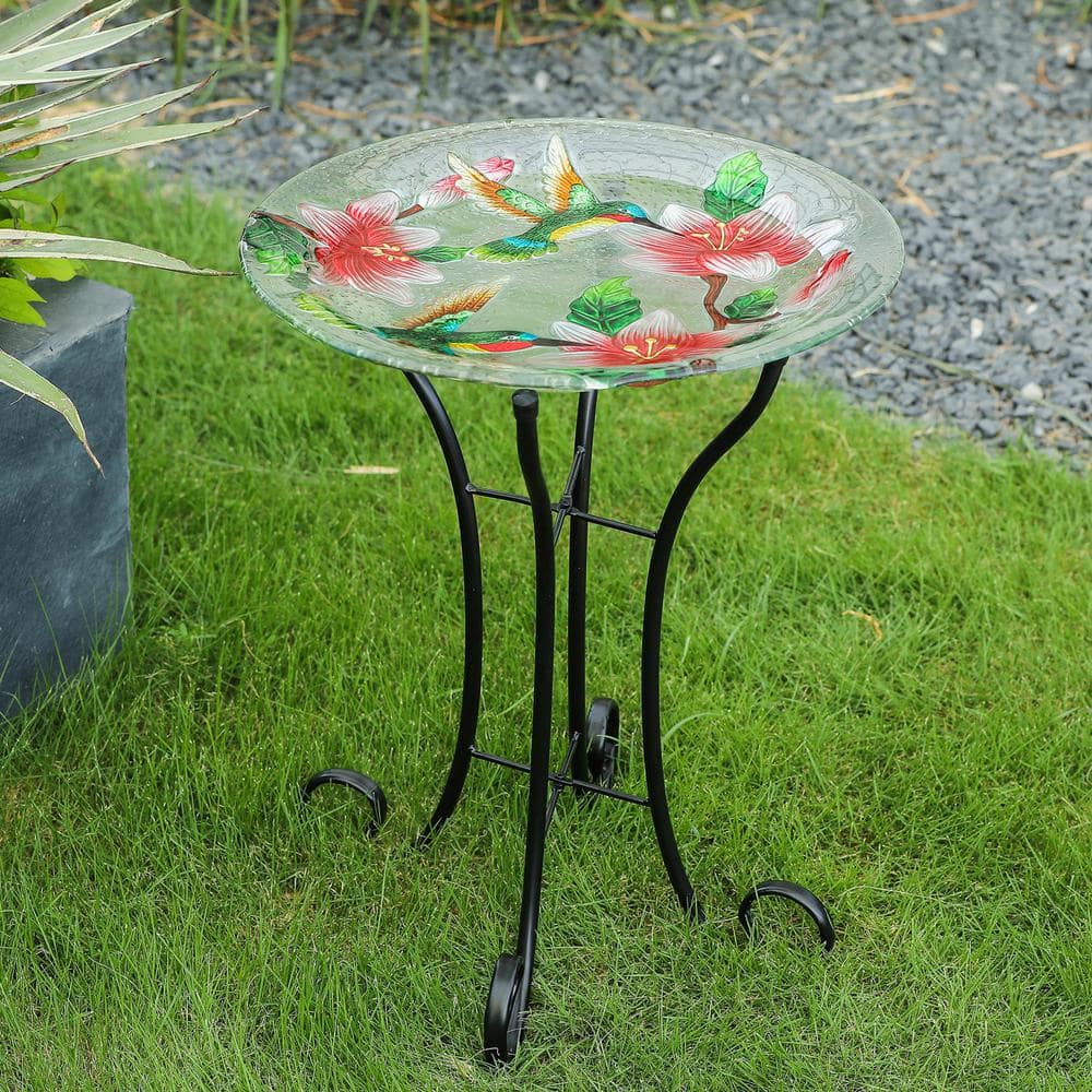 Luxen Home Hummingbird Bird Glass Bath with Metal Stand WHP1160