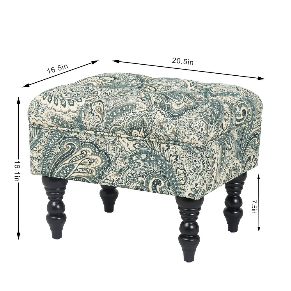 Adeco Ottoman Stool Tufted Foot Rest Fabric Floral Vanity Stool