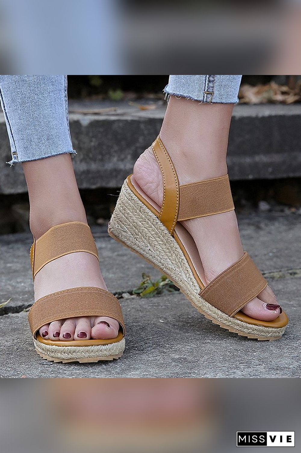 Straw And Nylon Strap High Wedge Sandals Wholesale