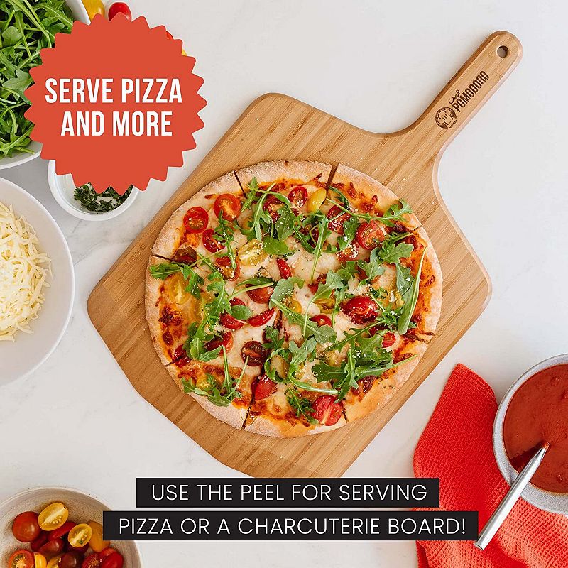 Chef Pomodoro 12-inch Pizza Peel， Lightweight Wooden Pizza Paddle And Serving Board