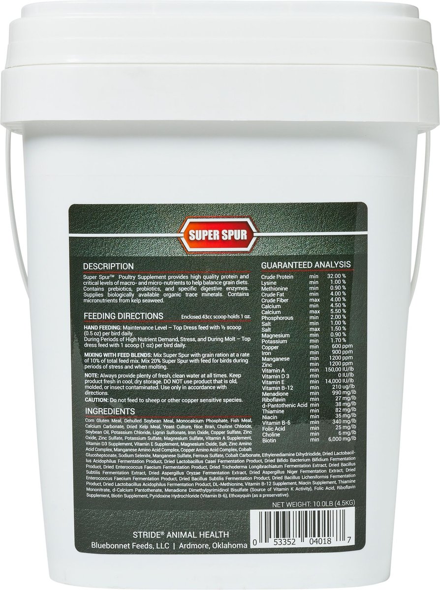 Stride Animal Health Super Spur Chicken Supplement， 10-lb pail