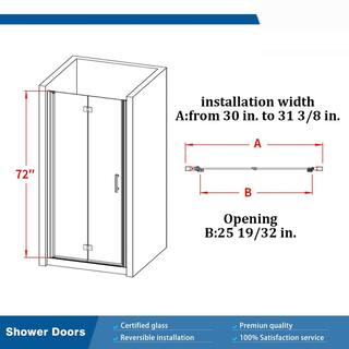 TOOLKISS 30 to 31-38 in. W x 72 in. H Bi-Fold Frameless Shower Doors in Chrome with Clear Glass BFH30CH