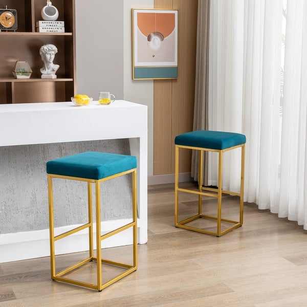 30 Inch Bar Stools Set of 2 for Kitchen Counter Backless Stool Upholstered Barstool Countertop Saddle Chair (Peacock Blue)