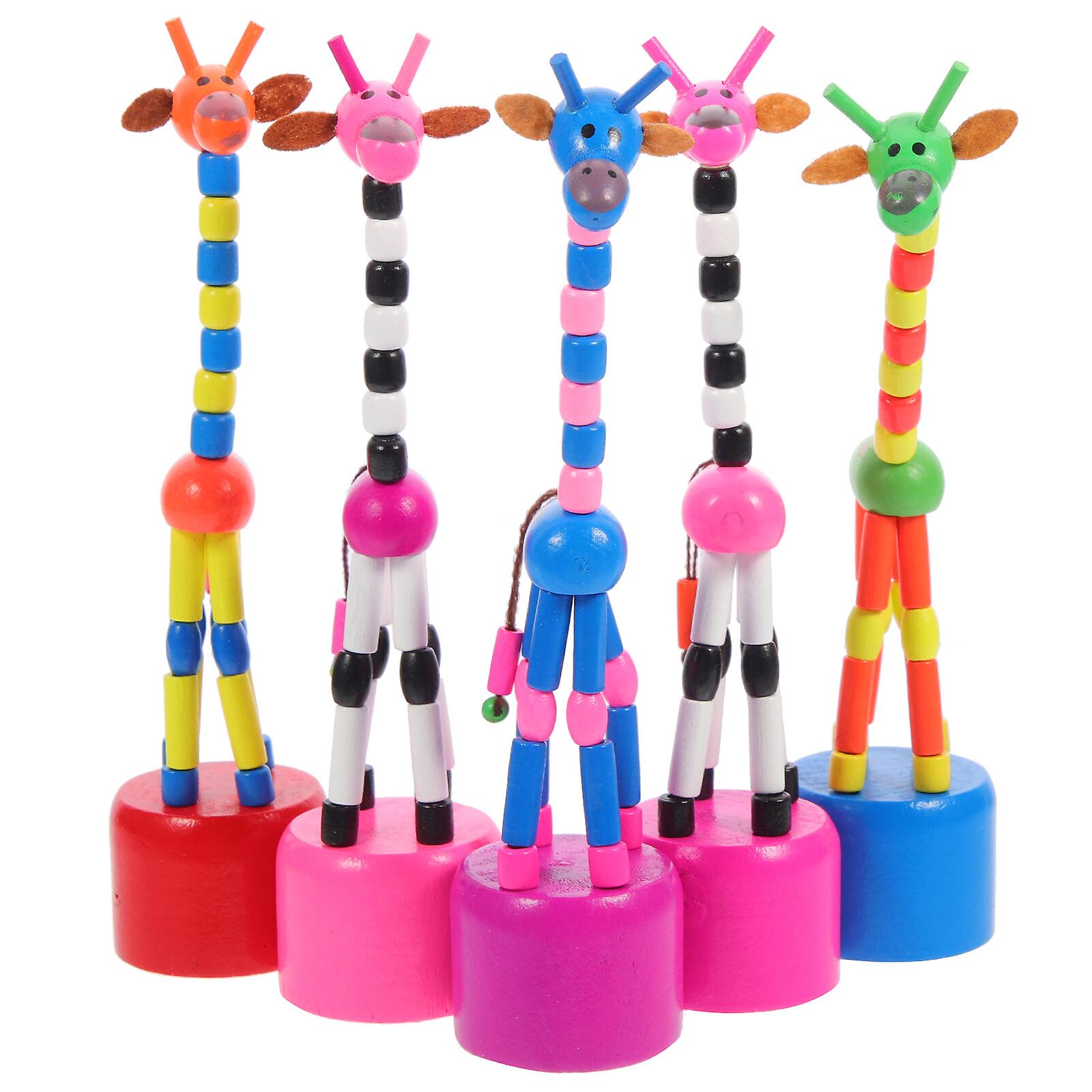 5pcs Wooden Giraffe Puppets Toys Swing Dancing Giraffe Figurine Push Up Toys For Kids (random Style)