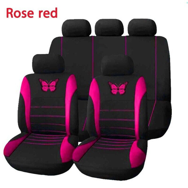 Butterfly Car Seat Covers Universal Car Seat Cover Car Seat Protection Covers Women Car Interior Accessories (Rose red)