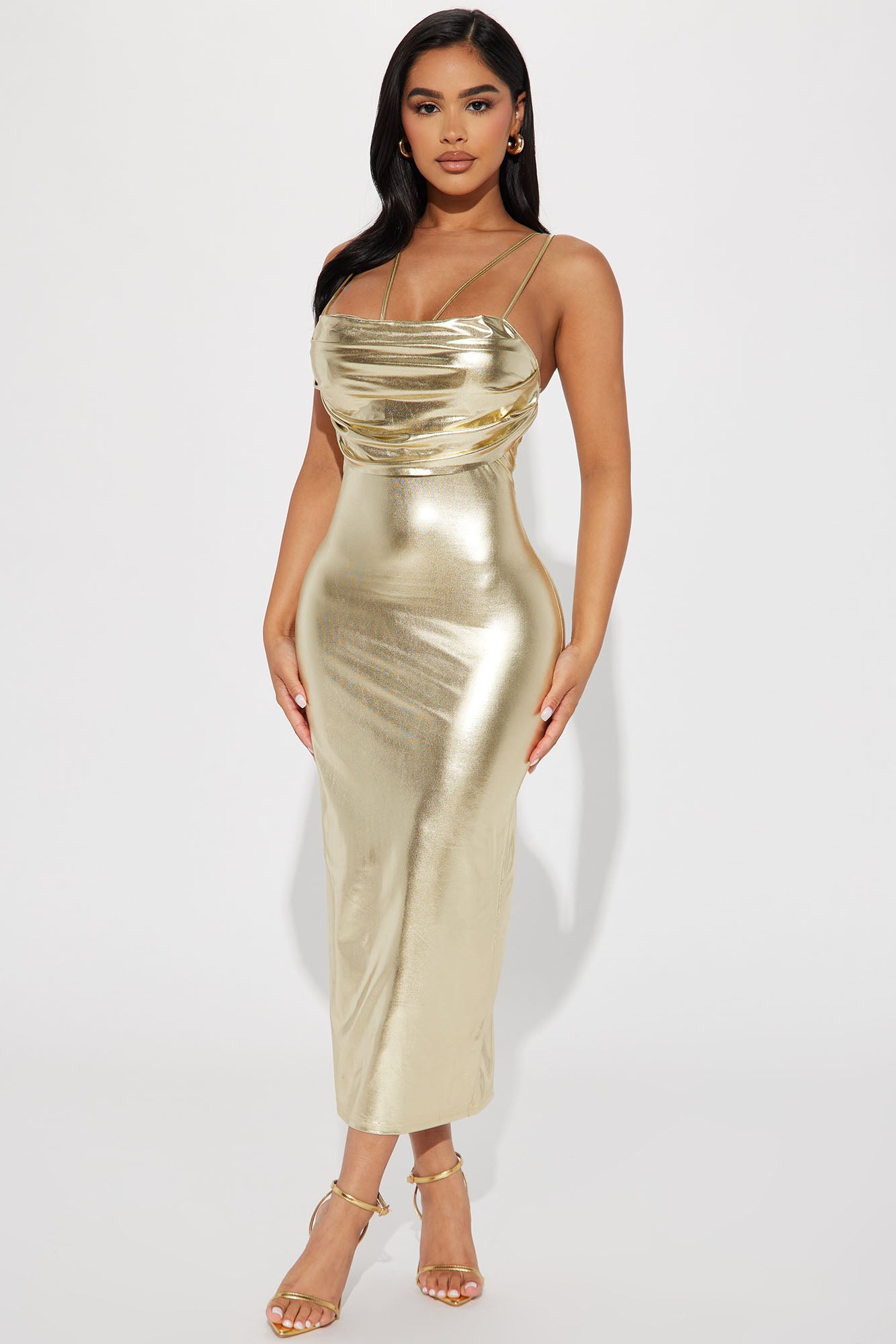 Athena Metallic Midi Dress - Gold