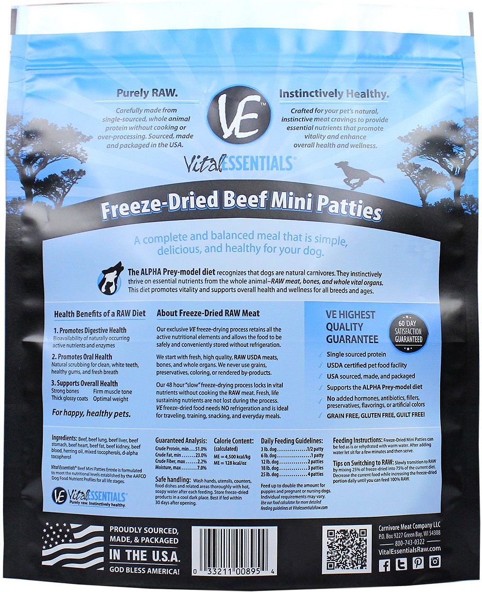 Vital Essentials Beef Entree Patties Grain Free Freeze Dried Raw Dog F