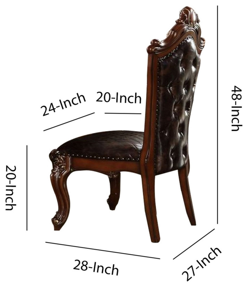 Leatherette Padded Side Chair With Button Tufted Back Set Of 2 Brown  Saltoro   Victorian   Dining Chairs   by Dot  ampBo  Houzz